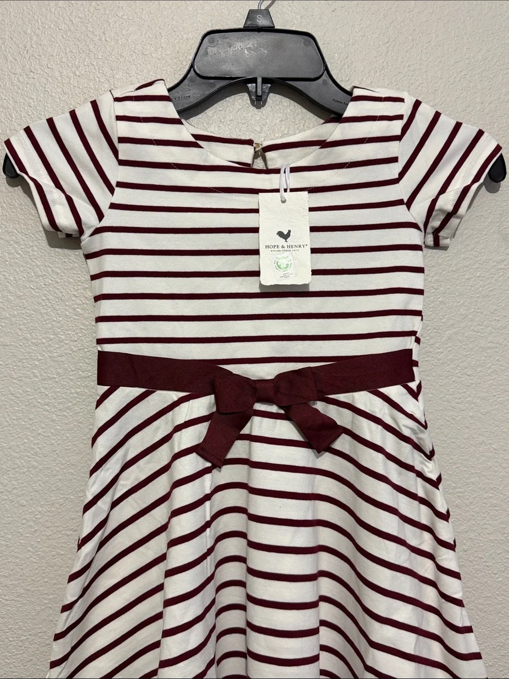 Hope & Henry Girls' Skater Striped Ribbon Waist Dress Independence Day Organic